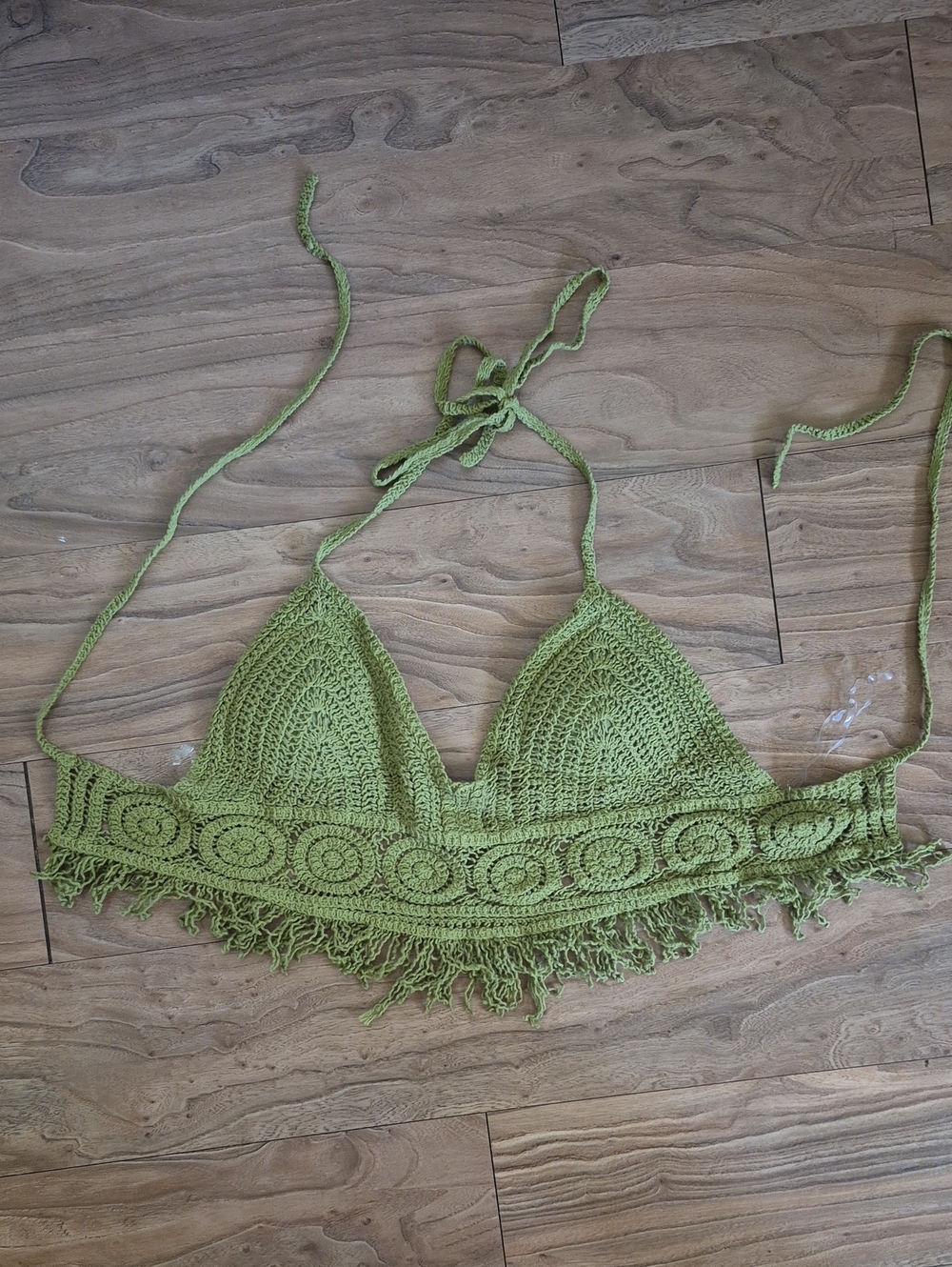 Crochet Fringe Bralette Olive Green